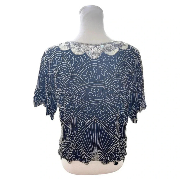 * Vintage black and silver beaded Art Deco blouse - Picture 9 of 11
